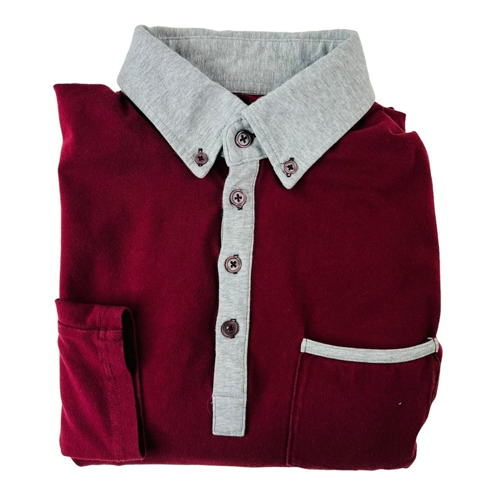 State &‎ Liberty Red Long Sleeve Cotton Spandex Polo Shirt Mens Size Large L